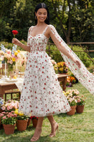 Load image into Gallery viewer, Ivory Corset A Line Maxi Floral Beach Wedding Guest Dress with Cape