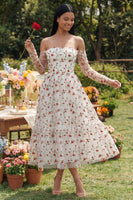 Load image into Gallery viewer, Ivory Off the Shoulder A Line Floral Maxi Beach Wedding Guest Dress