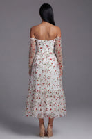 Load image into Gallery viewer, Ivory Off the Shoulder A Line Floral Maxi Beach Wedding Guest Dress