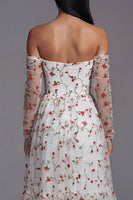 Load image into Gallery viewer, Ivory Off the Shoulder A Line Floral Maxi Beach Wedding Guest Dress