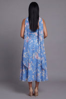 Load image into Gallery viewer, Strapless A Line Floral Neck Scarf Blue Maxi Beach Wedding Guest Dress