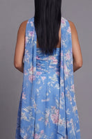 Load image into Gallery viewer, Strapless A Line Floral Neck Scarf Blue Maxi Beach Wedding Guest Dress