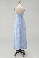 Load image into Gallery viewer, Floral Square Neck A Line Blue Maxi Wedding Guest Dress