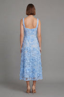 Load image into Gallery viewer, Floral Square Neck A Line Blue Maxi Wedding Guest Dress