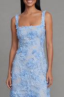 Load image into Gallery viewer, Floral Square Neck A Line Blue Maxi Wedding Guest Dress