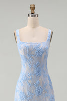 Load image into Gallery viewer, Floral Square Neck A Line Blue Maxi Wedding Guest Dress