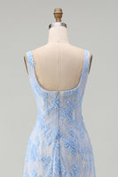 Load image into Gallery viewer, Floral Square Neck A Line Blue Maxi Wedding Guest Dress