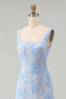 Load image into Gallery viewer, Floral Square Neck A Line Blue Maxi Wedding Guest Dress
