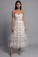 Load image into Gallery viewer, Champagne Floral Ruched Maxi A Line Beach Wedding Guest Dress with Ruffles