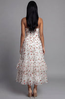 Load image into Gallery viewer, Champagne Floral Ruched Maxi A Line Beach Wedding Guest Dress with Ruffles