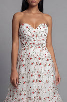 Load image into Gallery viewer, Champagne Floral Ruched Maxi A Line Beach Wedding Guest Dress with Ruffles
