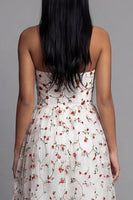 Load image into Gallery viewer, Champagne Floral Ruched Maxi A Line Beach Wedding Guest Dress with Ruffles