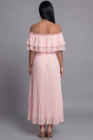 Load image into Gallery viewer, Pink Maxi Ruffled A Line Beach Wedding Guest Dress with Pleats