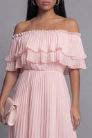 Load image into Gallery viewer, Pink Maxi Ruffled A Line Beach Wedding Guest Dress with Pleats