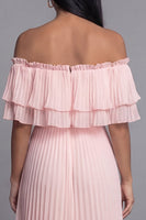 Load image into Gallery viewer, Pink Maxi Ruffled A Line Beach Wedding Guest Dress with Pleats