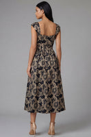 Load image into Gallery viewer, Gold Square Neck Floral Maxi A Line Wedding Guest Dress