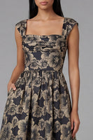 Load image into Gallery viewer, Gold Square Neck Floral Maxi A Line Wedding Guest Dress