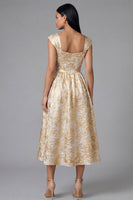 Load image into Gallery viewer, Gold Square Neck Floral Maxi A Line Wedding Guest Dress