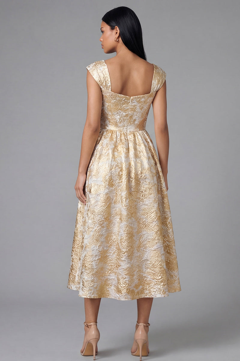 Load image into Gallery viewer, Gold Square Neck Floral Maxi A Line Wedding Guest Dress
