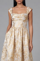 Load image into Gallery viewer, Gold Square Neck Floral Maxi A Line Wedding Guest Dress