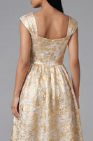 Load image into Gallery viewer, Gold Square Neck Floral Maxi A Line Wedding Guest Dress