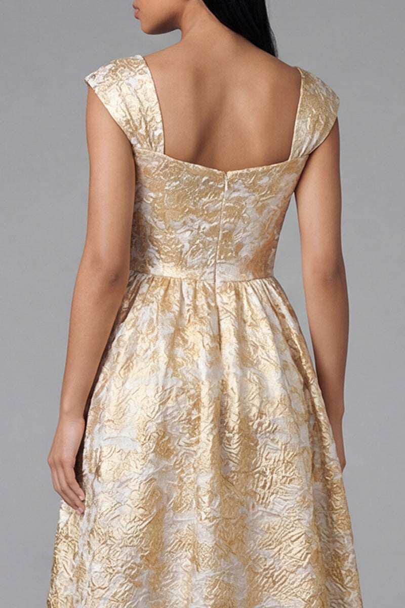 Load image into Gallery viewer, Gold Square Neck Floral Maxi A Line Wedding Guest Dress