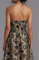 Load image into Gallery viewer, Maxi A Line Gold Floral Strapless Wedding Guest Dress
