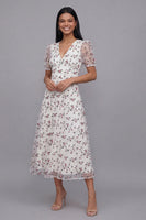 Load image into Gallery viewer, White Pink Flower Maxi V-Neck A Line Beach Wedding Guest Dress