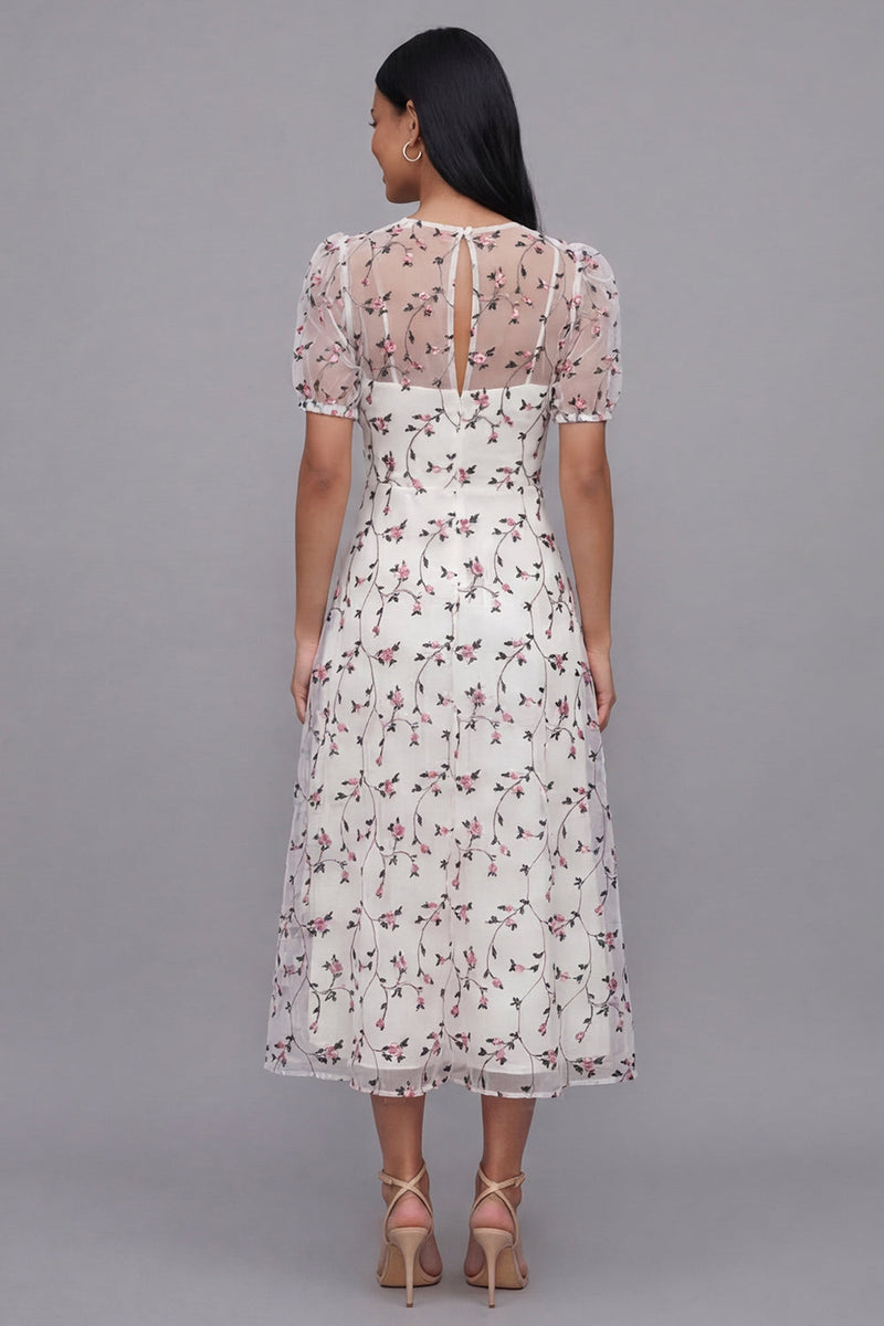 Load image into Gallery viewer, White Pink Flower Maxi V-Neck A Line Beach Wedding Guest Dress