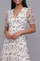 Load image into Gallery viewer, White Pink Flower Maxi V-Neck A Line Beach Wedding Guest Dress