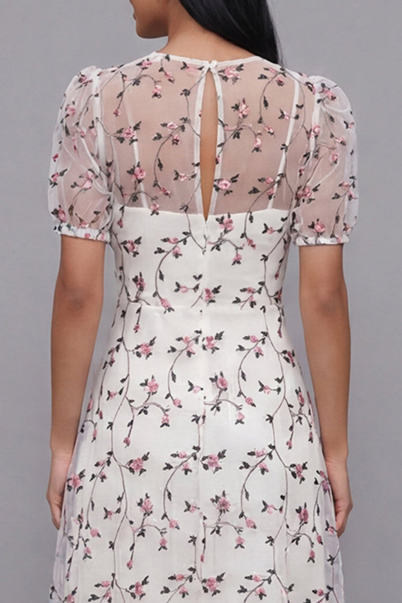 Load image into Gallery viewer, White Pink Flower Maxi V-Neck A Line Beach Wedding Guest Dress