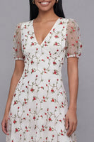 Load image into Gallery viewer, White Pink Flower Maxi V-Neck A Line Beach Wedding Guest Dress