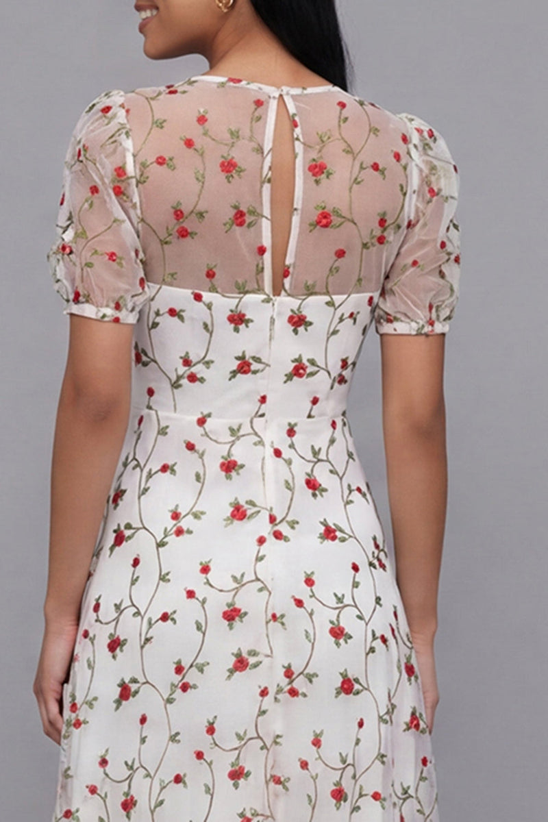 Load image into Gallery viewer, White Pink Flower Maxi V-Neck A Line Beach Wedding Guest Dress