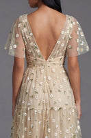 Load image into Gallery viewer, V-Neck Champagne Maxi Floral A Line Beach Wedding Guest Dress