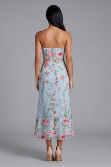 Mermaid Strapless Maxi Floral Blue Pink Flower Beach Wedding Guest Dress