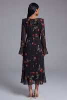 Load image into Gallery viewer, Black Floral Maxi Keyhole A Line Beach Wedding Guest Dress with Ruffles