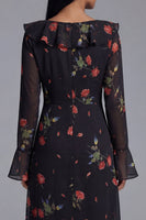 Load image into Gallery viewer, Black Floral Maxi Keyhole A Line Beach Wedding Guest Dress with Ruffles