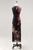 Load image into Gallery viewer, Bateau Neck Black Floral Maxi Ruched Bodycon Beach Wedding Guest Dress
