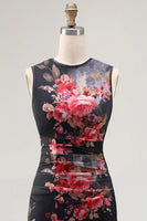 Load image into Gallery viewer, Bateau Neck Black Floral Maxi Ruched Bodycon Beach Wedding Guest Dress