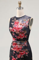Load image into Gallery viewer, Bateau Neck Black Floral Maxi Ruched Bodycon Beach Wedding Guest Dress