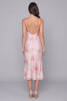 Spaghetti Straps Sparkly Pink Floral Bodycon Maxi Beach Wedding Guest Dress