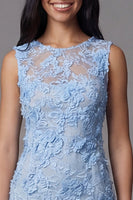 Load image into Gallery viewer, Boat Neck Blue Tight Floral Short Wedding Guest Dress