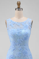 Load image into Gallery viewer, Boat Neck Blue Tight Floral Short Wedding Guest Dress