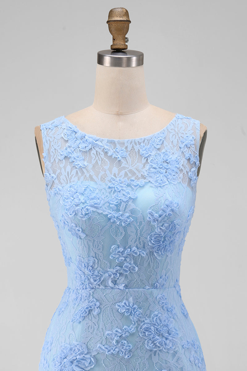 Load image into Gallery viewer, Boat Neck Blue Tight Floral Short Wedding Guest Dress