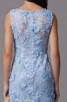 Load image into Gallery viewer, Boat Neck Blue Tight Floral Short Wedding Guest Dress