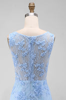 Load image into Gallery viewer, Boat Neck Blue Tight Floral Short Wedding Guest Dress