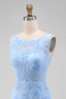 Load image into Gallery viewer, Boat Neck Blue Tight Floral Short Wedding Guest Dress