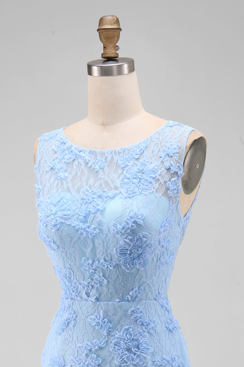 Load image into Gallery viewer, Boat Neck Blue Tight Floral Short Wedding Guest Dress