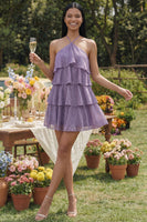 Load image into Gallery viewer, White Pink Flower A Line Short Beach Wedding Guest Dress with Ruffles