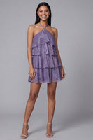 Load image into Gallery viewer, White Pink Flower A Line Short Beach Wedding Guest Dress with Ruffles